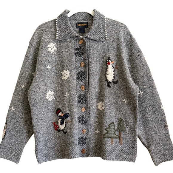 WOOLRICH Vintage Cottagecore Grannycore Snowflake Snowman Christmas Sweater XL - Picture 6 of 10